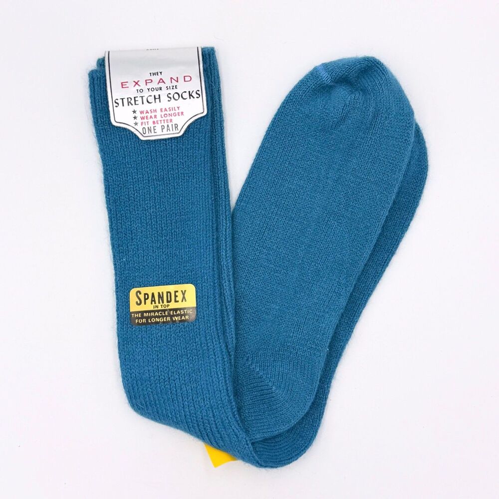 Vintage Deadstock Blue Stretch Socks Orlon Acrylic One Unisex Size 10-13